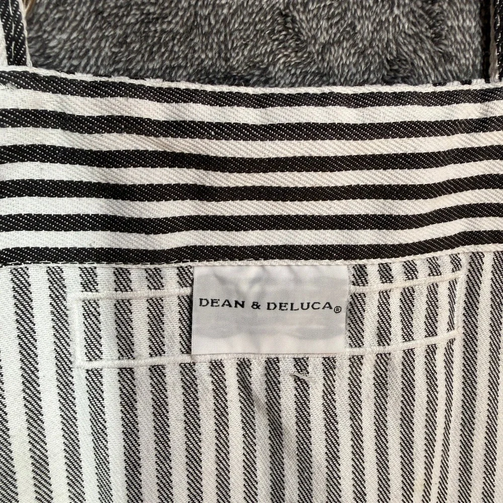 Dean & Deluca Apron Striped Bib Black White Adjustable Cotton Blend Pocket